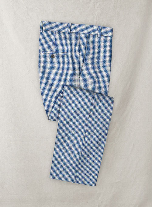 Solbiati Gingham Blue Seersucker Pants - StudioSuits