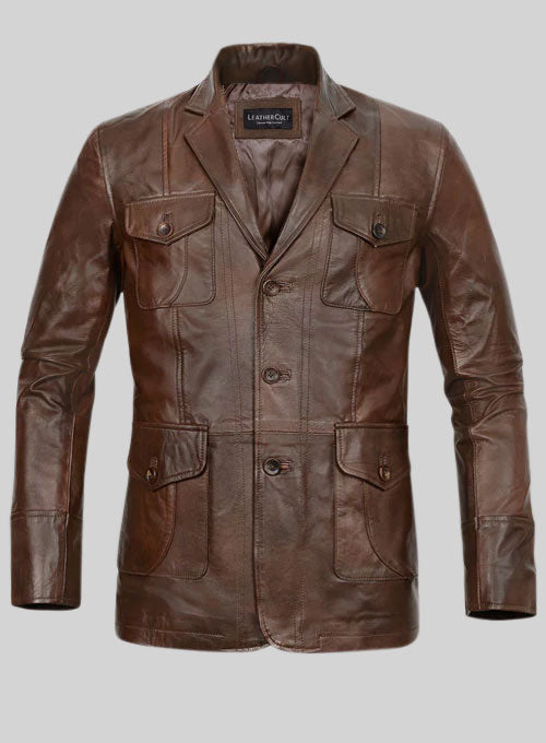 Spanish Brown Leather Blazer - #716 - StudioSuits