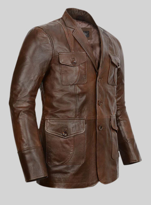 Spanish Brown Leather Blazer - #716 - StudioSuits