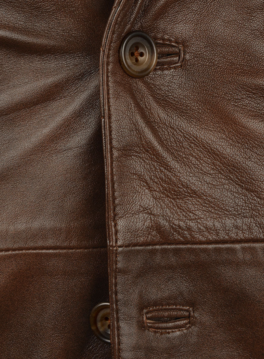 Spanish Brown Harper Leather Blazer - StudioSuits