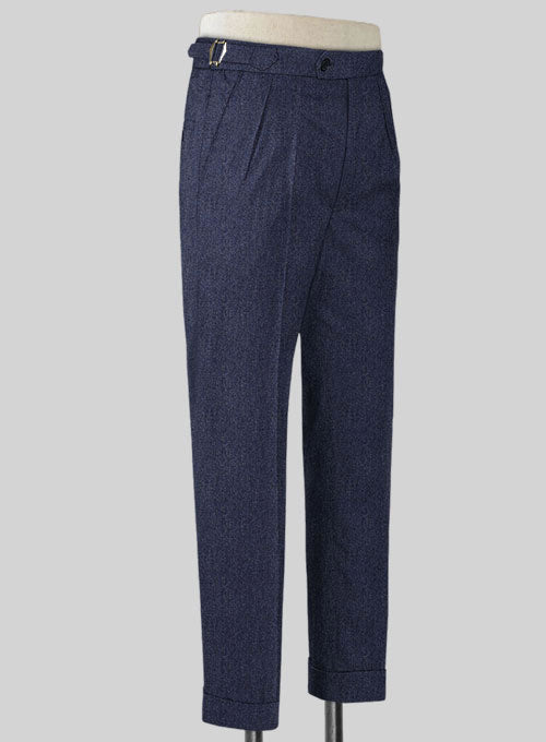 Steel Blue Highland Flannel Wool Trousers - StudioSuits
