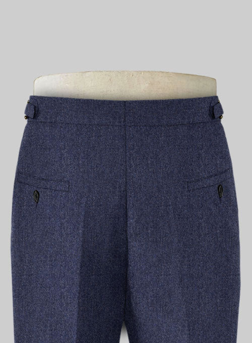 Steel Blue Highland Flannel Wool Trousers - StudioSuits