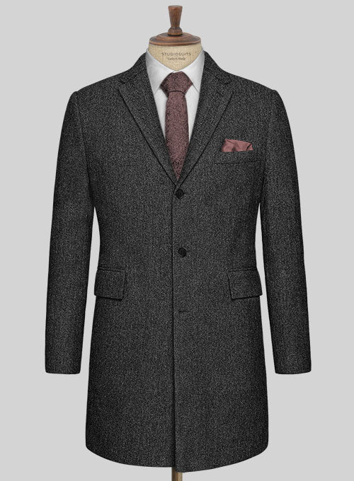 Stone Charcoal Tweed Overcoat - StudioSuits