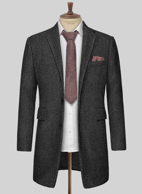 Stone Charcoal Tweed Overcoat - StudioSuits