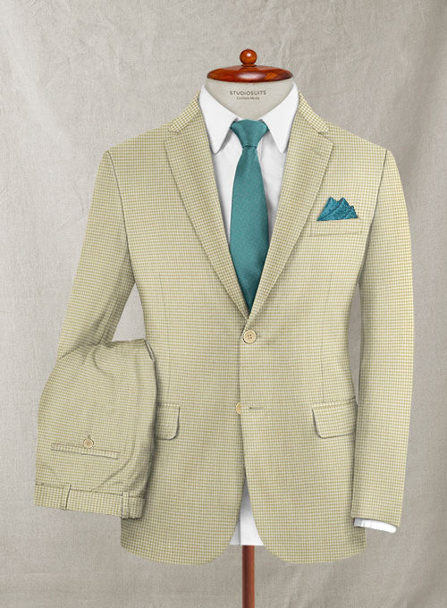 Stretch Checkers Beige Wool Suit - StudioSuits