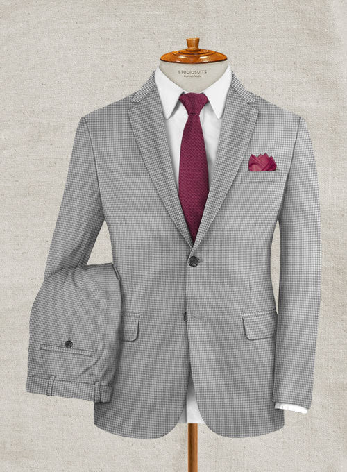 Stretch Checkers Light Gray Wool Suit - StudioSuits