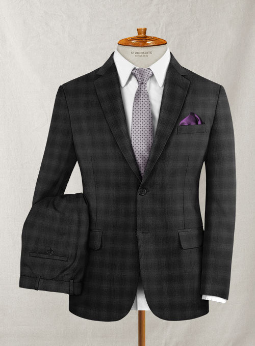 Stretch Scot Black Wool Suit - StudioSuits