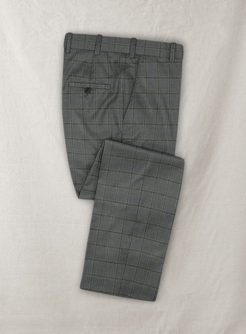 Stretch Windowpane Gray Wool Pants - StudioSuits