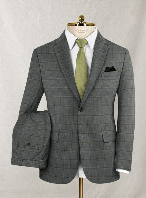 Stretch Windowpane Gray Wool Suit - StudioSuits