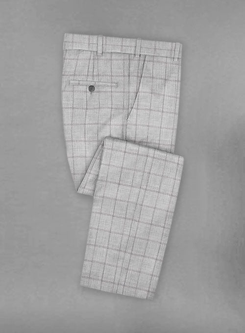 Stretch Windowpane Light Gray Wool Pants - StudioSuits