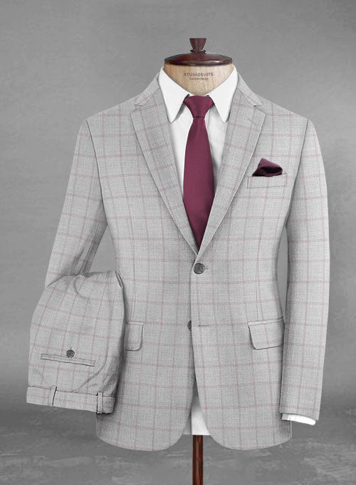 Stretch Windowpane Light Gray Wool Suit - StudioSuits