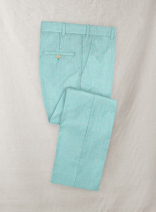 Stripe Light Blue Wool Linen Pants - StudioSuits