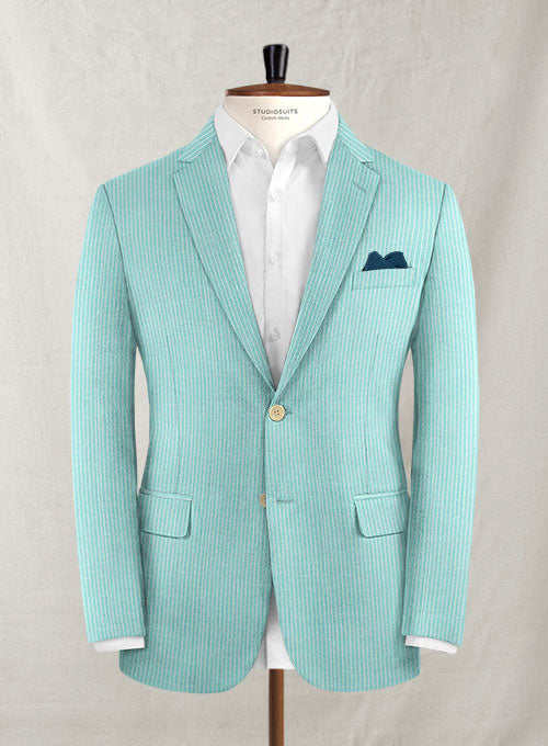 Stripe Light Blue Wool Linen Suit - StudioSuits