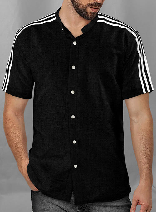 Stripy Black and White Linen Shirt - StudioSuits