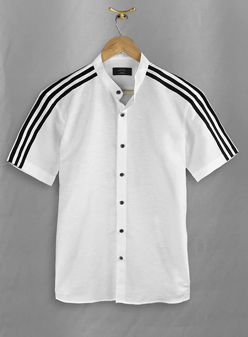 Stripy White and Black Linen Shirt - StudioSuits