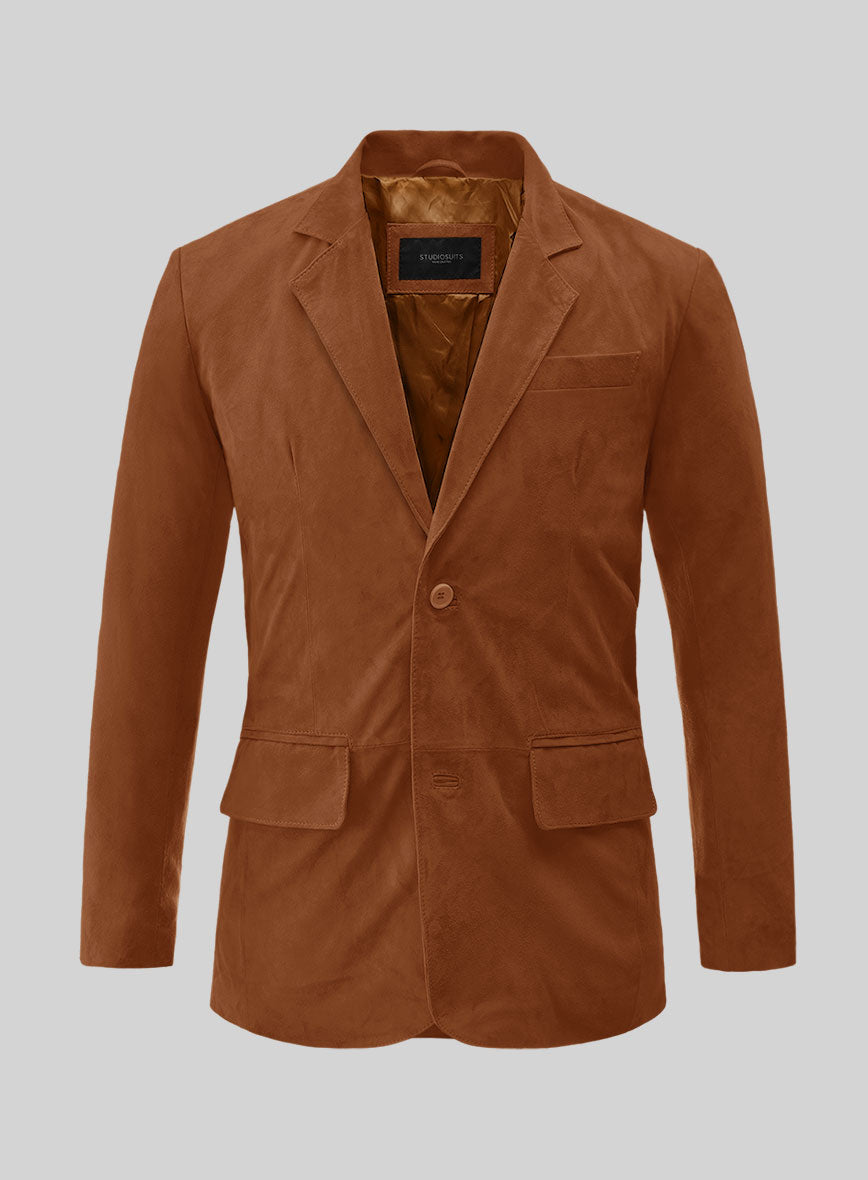 Tan Brown Suede Leather Blazer - StudioSuits