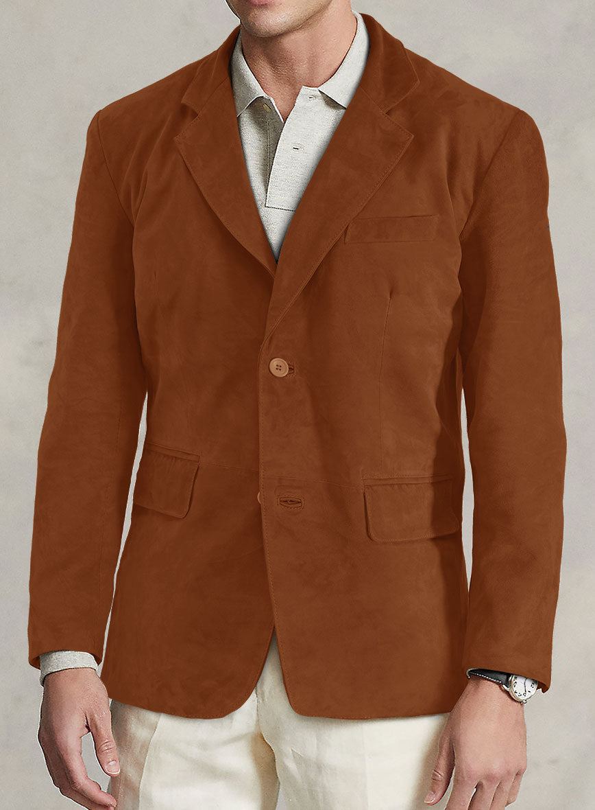 Tan Brown Suede Leather Blazer - StudioSuits