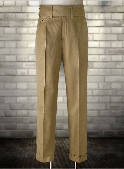Tan Khaki Double Gurkha Wool Trousers - StudioSuits