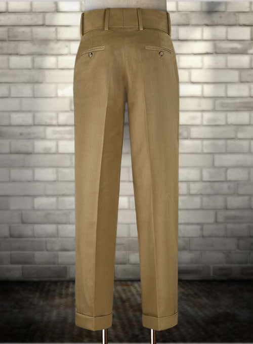 Tan Khaki Double Gurkha Wool Trousers - StudioSuits