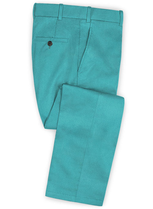 Teal Blue Stretch Satin Cotton Pants - StudioSuits