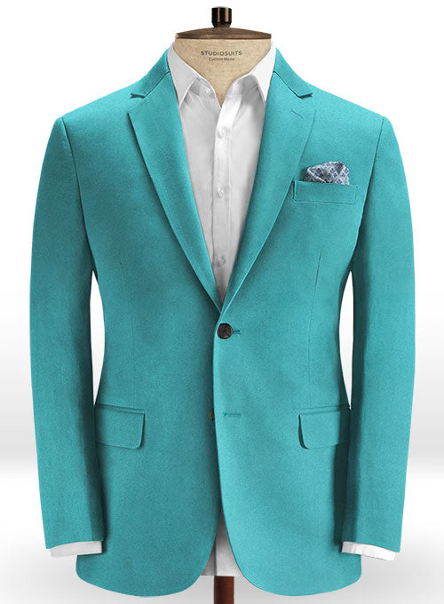 Teal Blue Stretch Satin Cotton Suit - StudioSuits