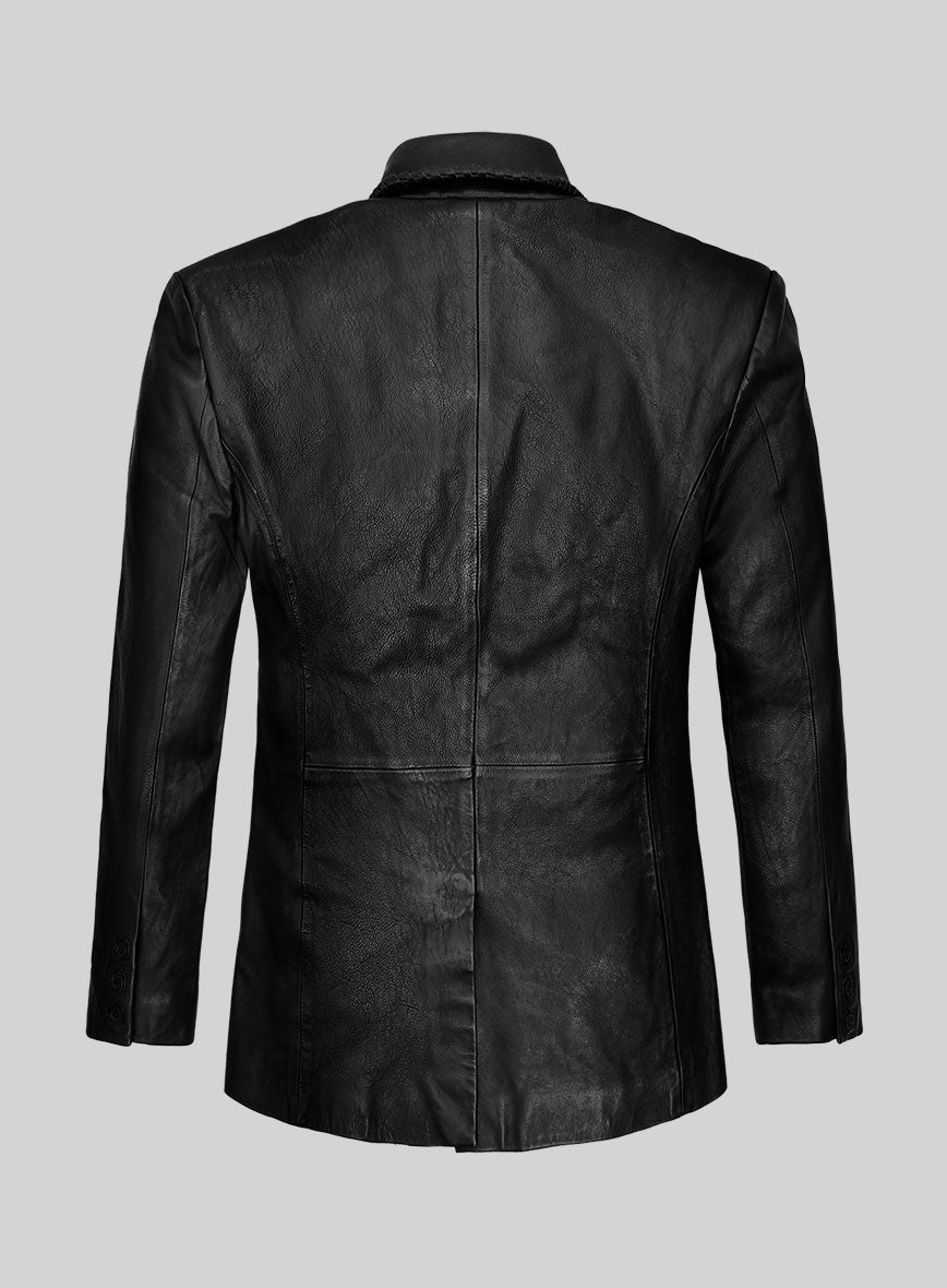 Thick Goat Black washed & Wax Medieval Leather Blazer - StudioSuits