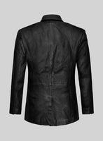 Thick Goat Black washed & Wax Medieval Leather Blazer - StudioSuits