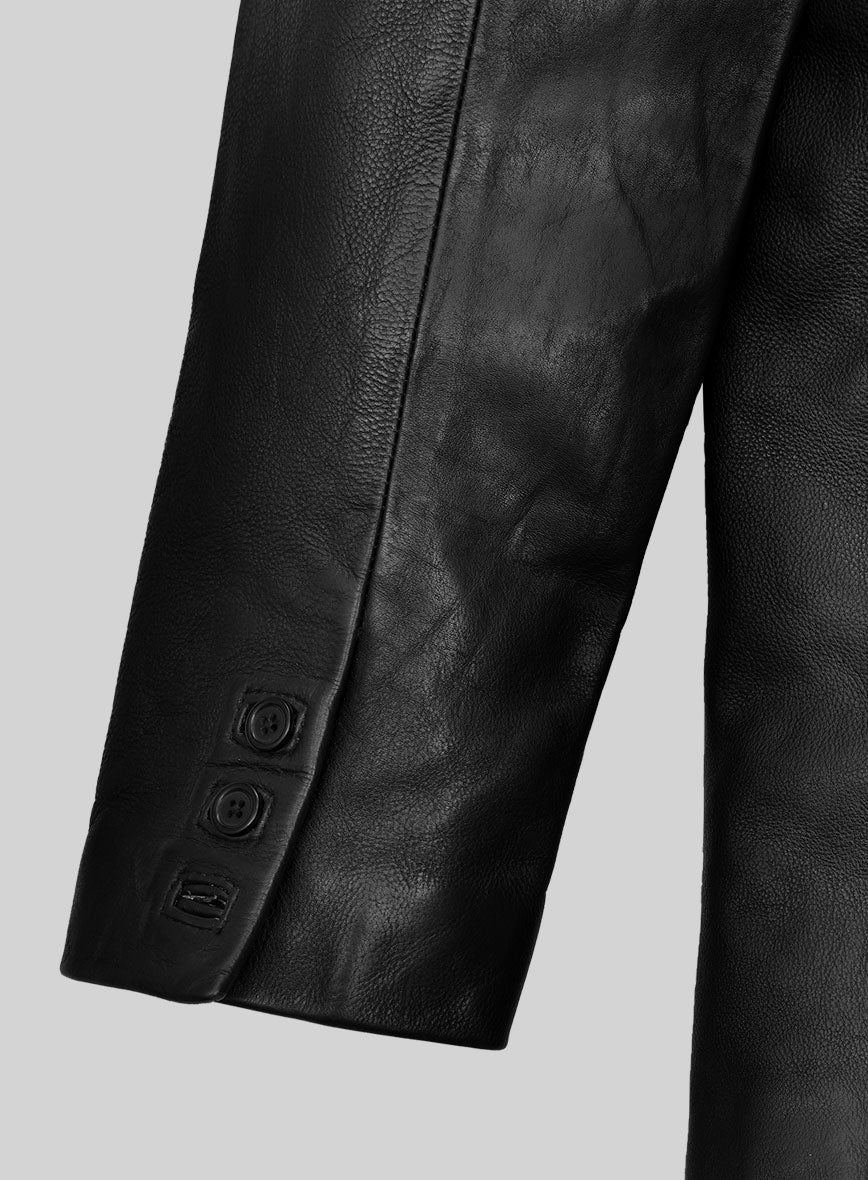 Thick Goat Black washed & Wax Medieval Leather Blazer - StudioSuits