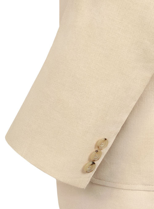 Tropical Beige Cotton Linen Sports Coat - Elephant Lapel - StudioSuits