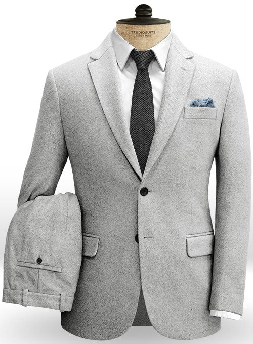 Vintage Plain Light Gray Tweed Suit - StudioSuits