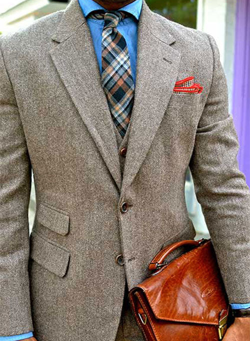 Vintage Dark Brown Herringbone Tweed Suit - Ready Size - StudioSuits