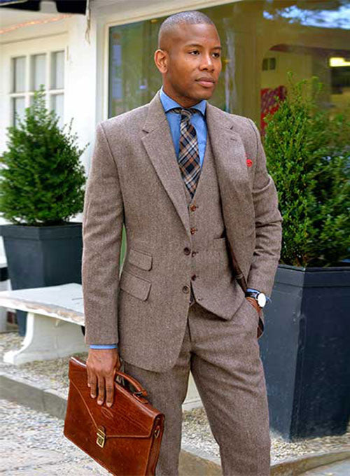 Vintage Dark Brown Herringbone Tweed Suit - Ready Size - StudioSuits