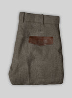 Vintage Dark Brown Herringbone Tweed Pants - Leather Trims - StudioSuits