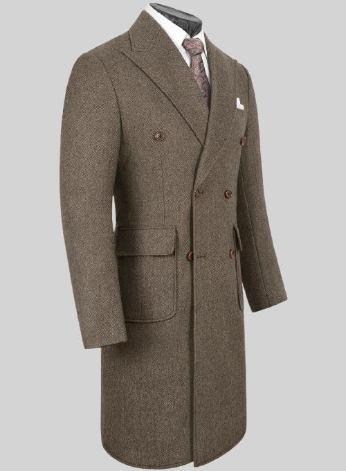 Musto Vintage Dark Brown Herringbone Tweed Overcoat - StudioSuits