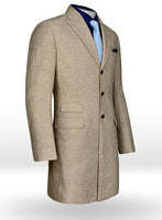 Vintage Herringbone Light Beige Tweed Long Coat - StudioSuits