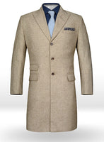 Vintage Herringbone Light Beige Tweed Long Coat - StudioSuits