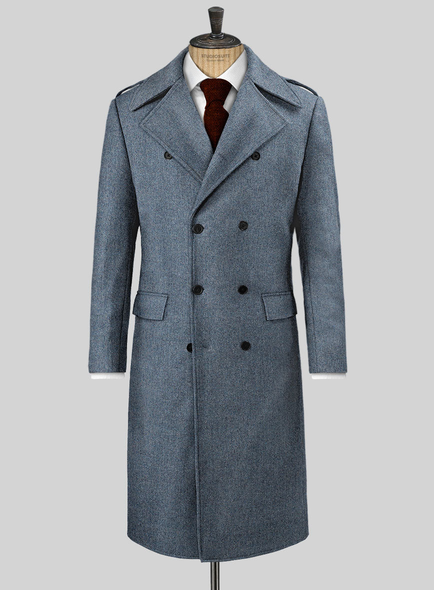 Vintage Herringbone Blue Tweed GQ Overcoat – StudioSuits