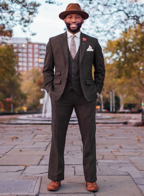 Vintage Jones Dark Brown Checks Tweed Suit - StudioSuits