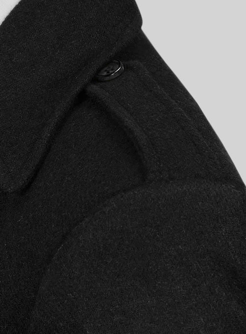 Vintage Plain Black Tweed GQ Trench Coat - StudioSuits