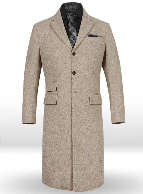 Vintage Plain Light Brown Tweed Long Coat - StudioSuits