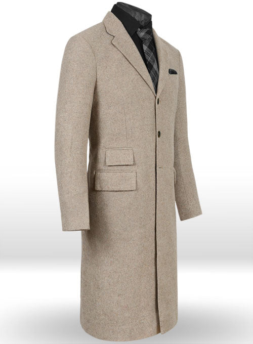 Vintage Plain Light Brown Tweed Long Coat - StudioSuits