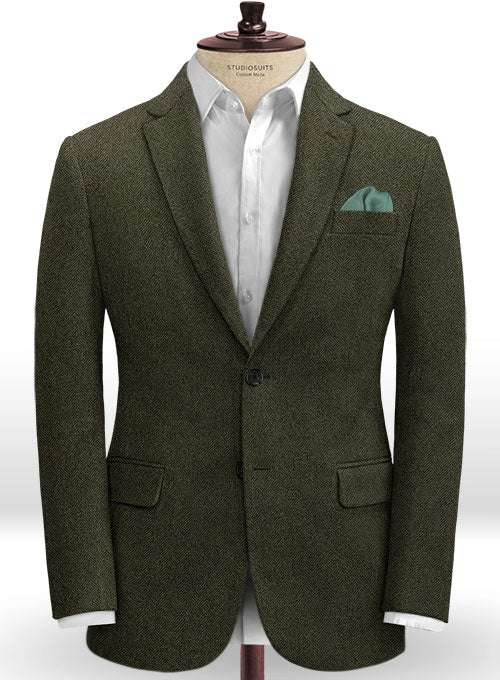 Vintage Flat Green Herringbone Tweed Suit - Ready Size - StudioSuits