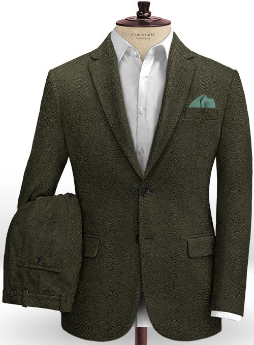 Vintage Flat Green Herringbone Tweed Suit - Ready Size - StudioSuits