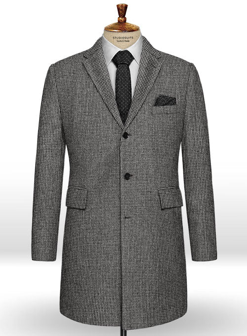 Vintage Gray Macro Weave Tweed Overcoat - StudioSuits