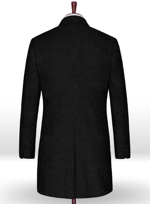 Vintage Rope Weave Black Tweed Overcoat - StudioSuits