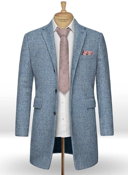 Vintage Rope Weave Spring Blue Tweed Overcoat - StudioSuits