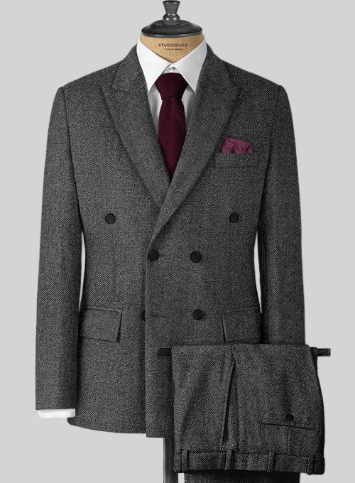 Vintage Dark Gray Weave Tweed Suit - StudioSuits