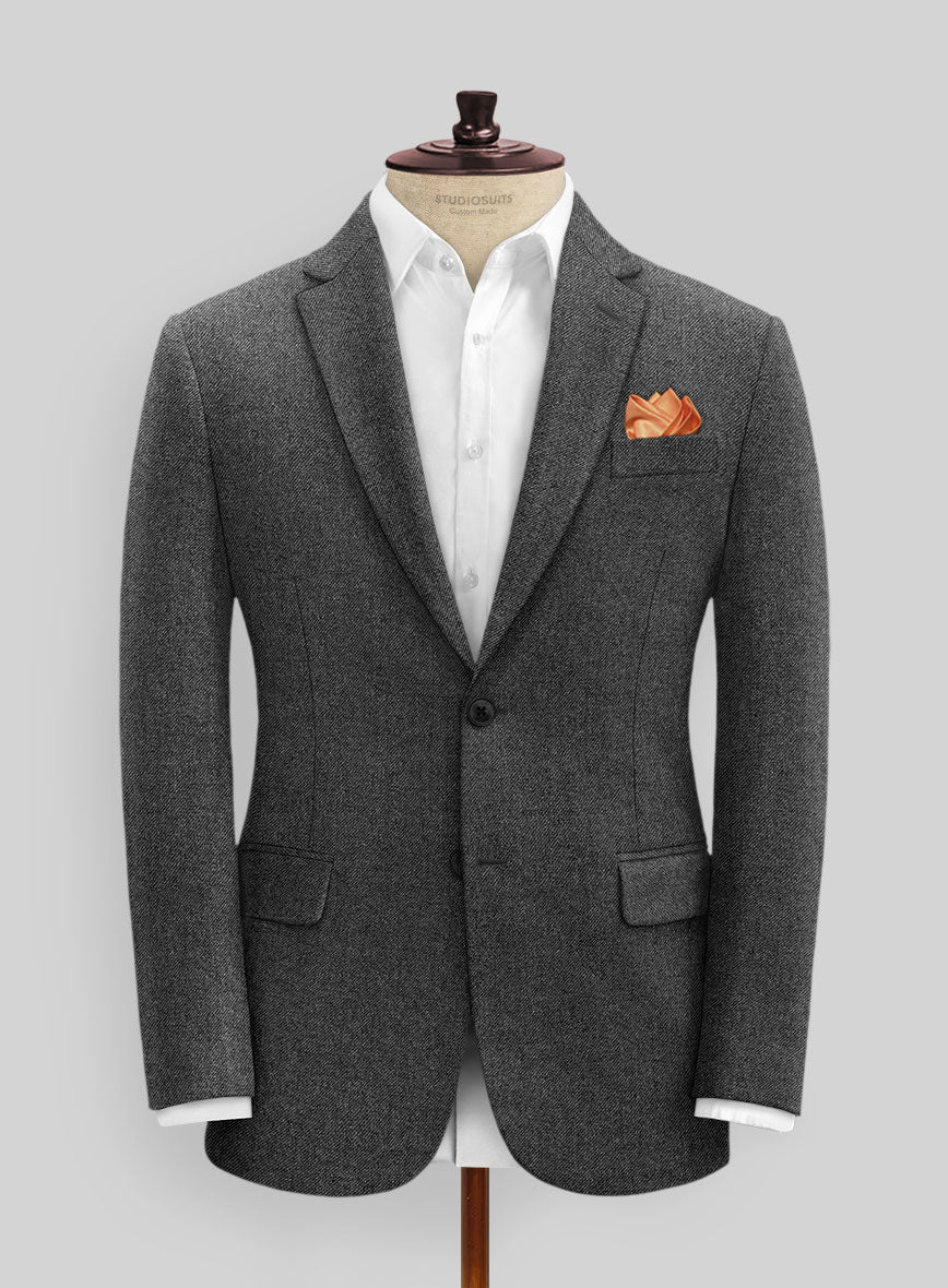 Vintage Dark Gray Weave Tweed Jacket - StudioSuits