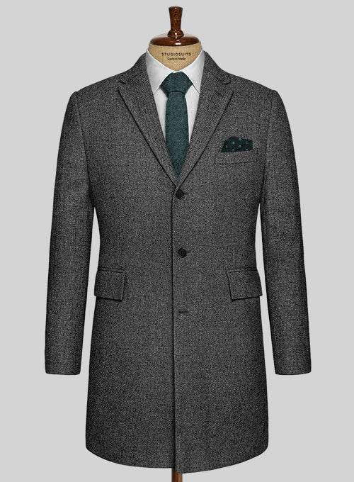 Vintage Dark Gray Weave Tweed Overcoat - StudioSuits