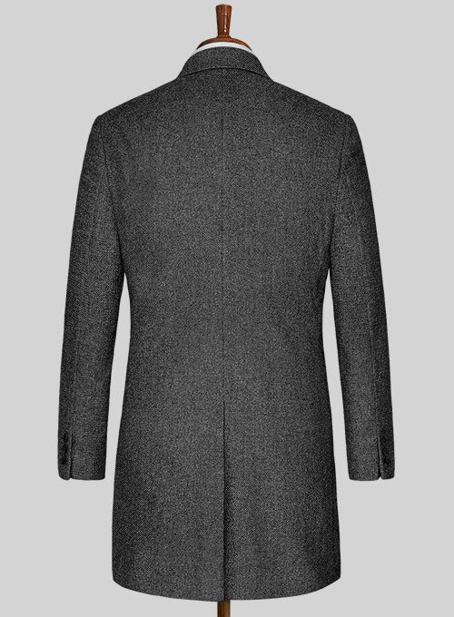 Vintage Dark Gray Weave Tweed Overcoat - StudioSuits